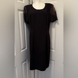 Donna Morgan Black Dress with Lace Sleeves